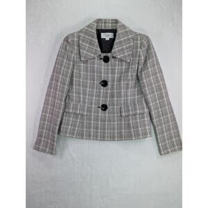 Le Suit Petite Size 2P White,Black,Brown Tweed 3-Button Lined Split Cuff Blazer